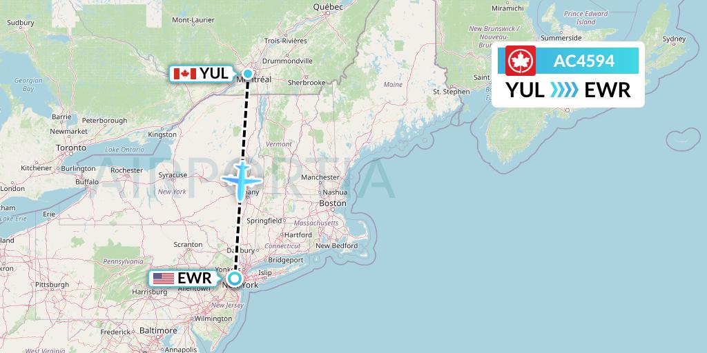 AC4594 Air Canada Flight Map: Montreal to New York