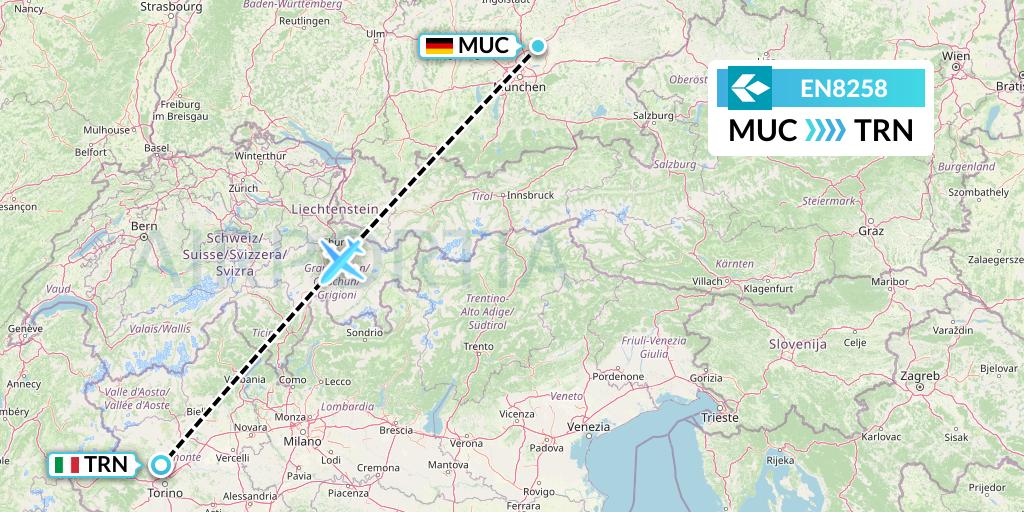 EN8258 Air Dolomiti Flight Map: Munich to Turin