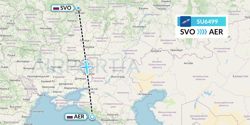 SU6499 Aeroflot Flight Map: Moscow to Sochi