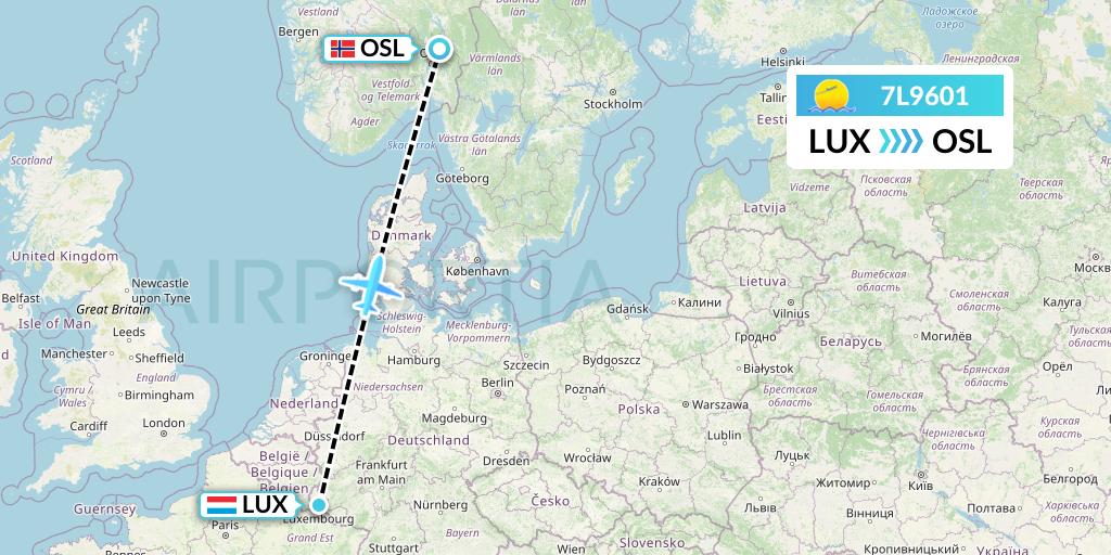 7L9601 Silk Way West Airlines Flight Map: Luxembourg to Oslo