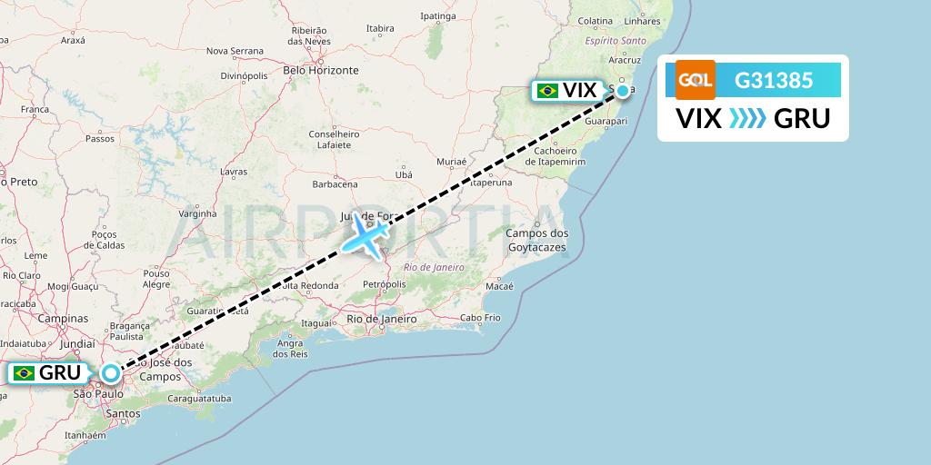 G31385 GOL Transportes Aeros Flight Map: Vitoria to Sao Paulo