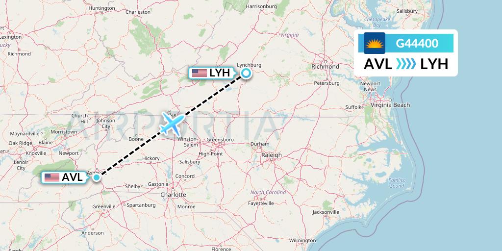 G44400 Allegiant Air Flight Map: Asheville to Lynchburg