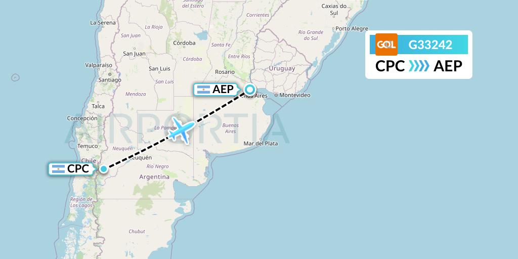 G33242 GOL Transportes Aeros Flight Map: San Martin de los Andes to Buenos Aires