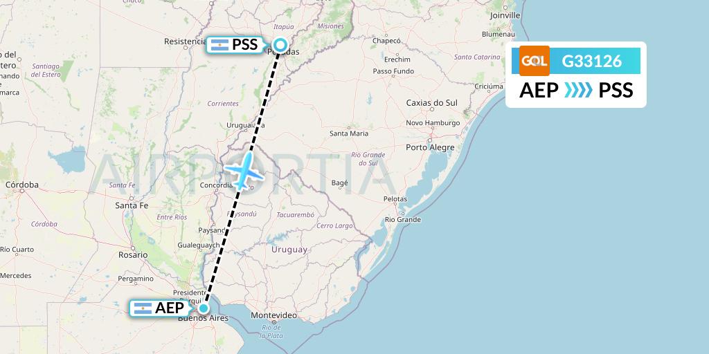 G33126 GOL Transportes Aeros Flight Map: Buenos Aires to Posadas