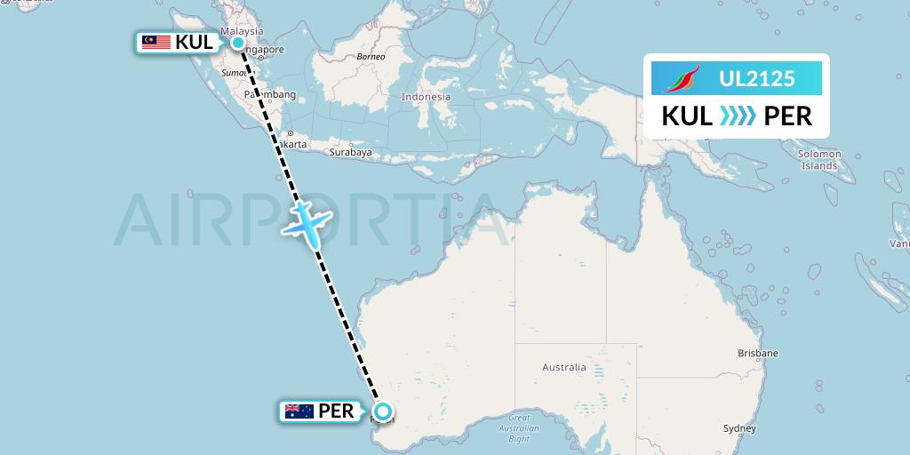 UL2125 SriLankan Airlines Flight Map: Kuala Lumpur to Perth