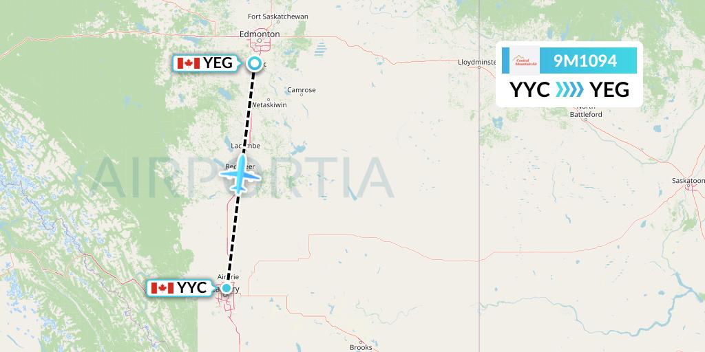 9M1094 Central Mountain Air Flight Map: Calgary to Edmonton