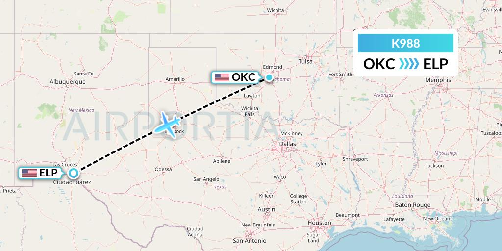 K988 Kalitta Charters Flight Map: Oklahoma City to El Paso