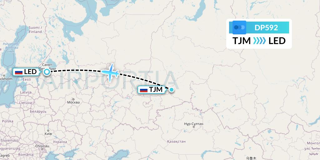 DP592 Pobeda Flight Map: Tyumen to St. Petersburg
