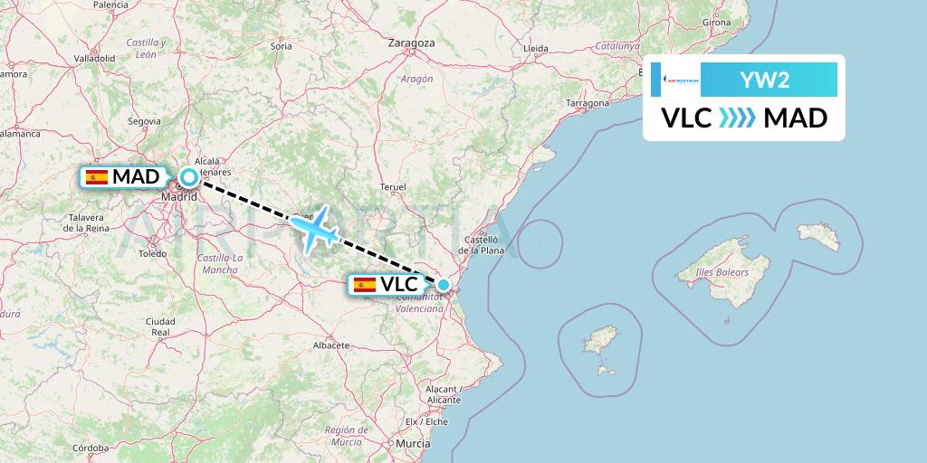 YW2 Air Nostrum Flight Map: Valencia to Madrid