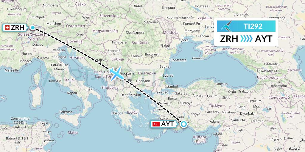 TI292 Tailwind Airlines Flight Map: Zurich to Antalya