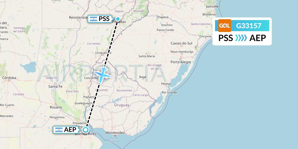G33157 GOL Transportes Aeros Flight Map: Posadas to Buenos Aires
