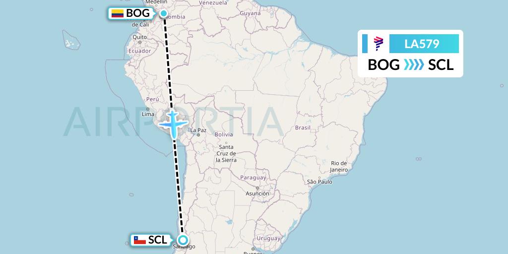 LA579 LAN Airlines Flight Map: Bogota to Santiago