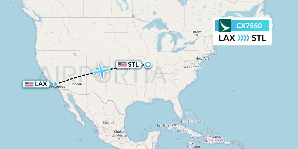 CX7550 Cathay Pacific Flight Map: Los Angeles to St. Louis