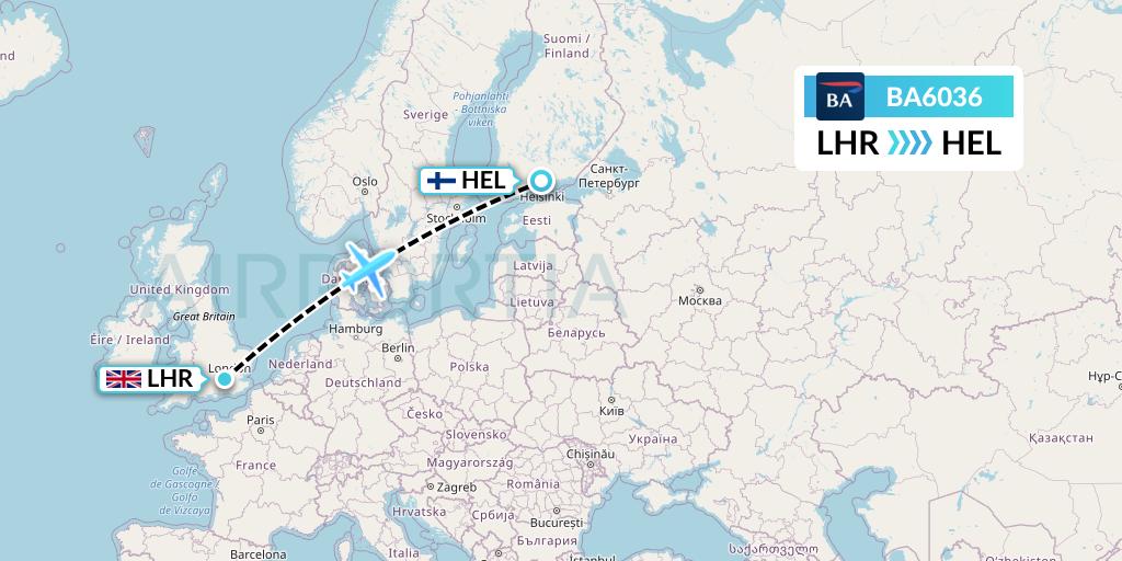 BA6036 British Airways Flight Map: London to Helsinki