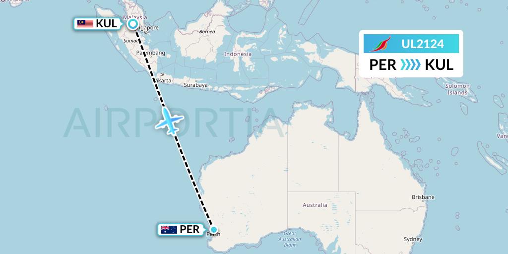 UL2124 SriLankan Airlines Flight Map: Perth to Kuala Lumpur