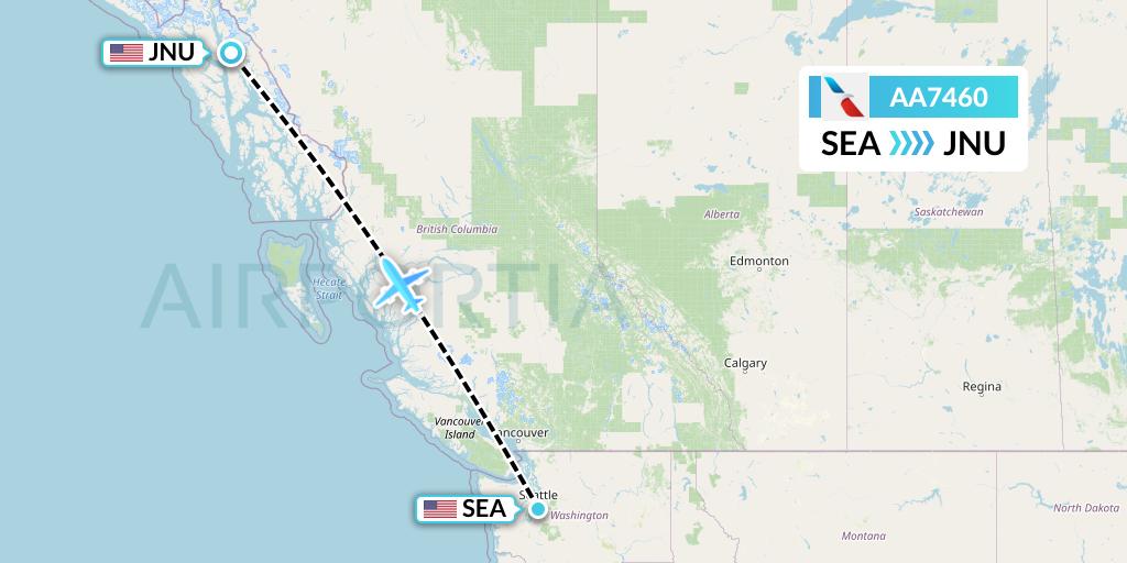 AA7460 American Airlines Flight Map: Seattle to Juneau