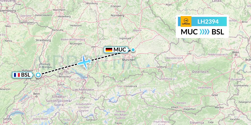LH2394 Lufthansa Flight Map: Munich to Basel