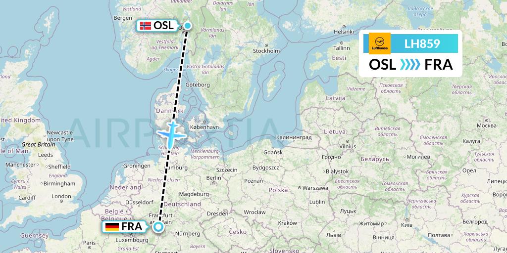 LH859 Lufthansa Flight Map: Oslo to Frankfurt
