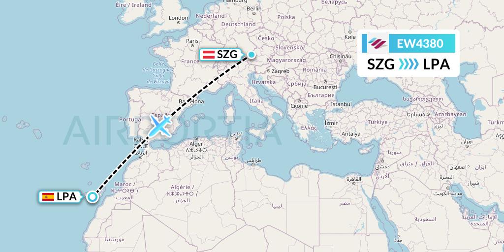 EW4380 Eurowings Flight Map: Salzburg to Las Palmas