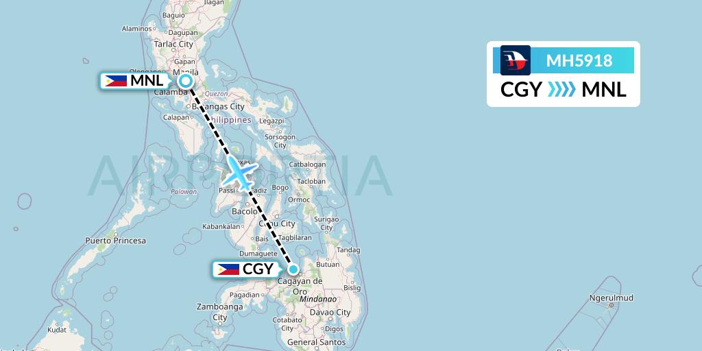 MH5918 Malaysia Airlines Flight Map: Cagayan de Oro to Manila