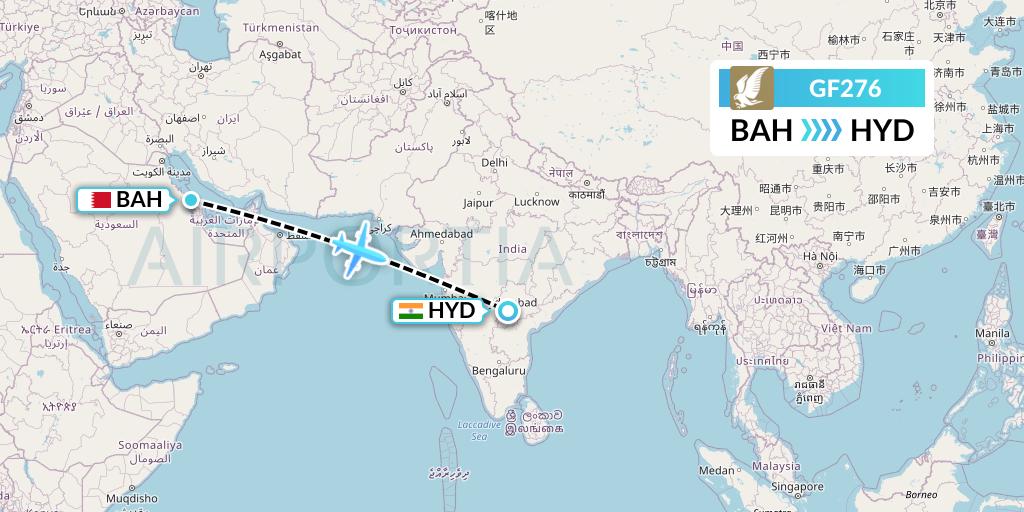 GF276 Gulf Air Flight Map: Bahrain to Hyderabad