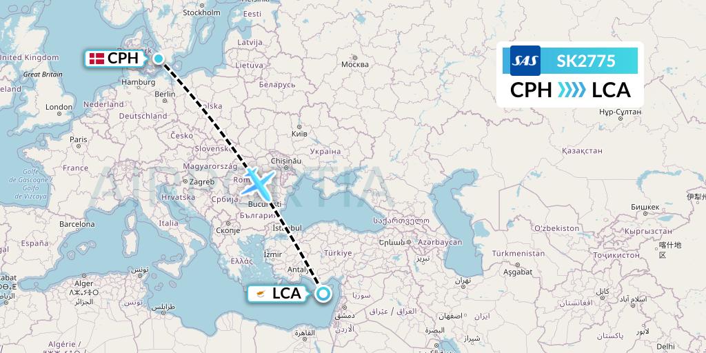 SK2775 SAS Flight Map: Copenhagen to Larnaca