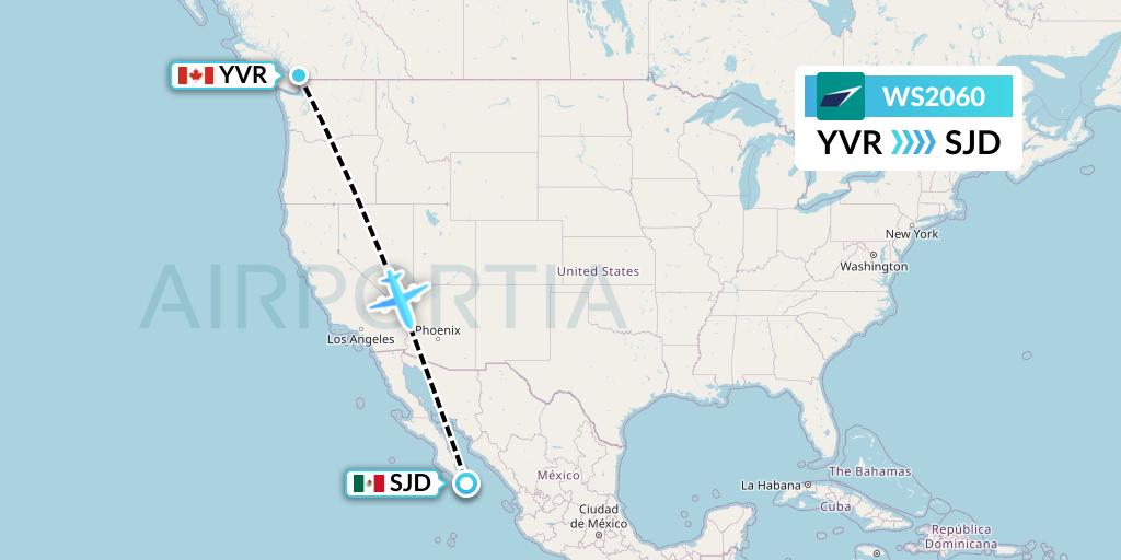 WS2060 WestJet Flight Map: Vancouver to San Jose del Cabo