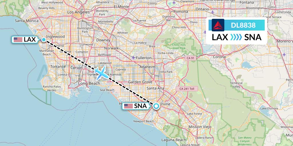 DL8838 Delta Air Lines Flight Map: Los Angeles to Orange County