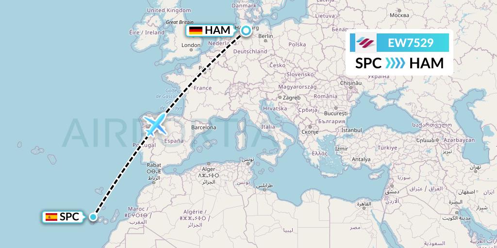 EW7529 Eurowings Flight Map: La Palma to Hamburg