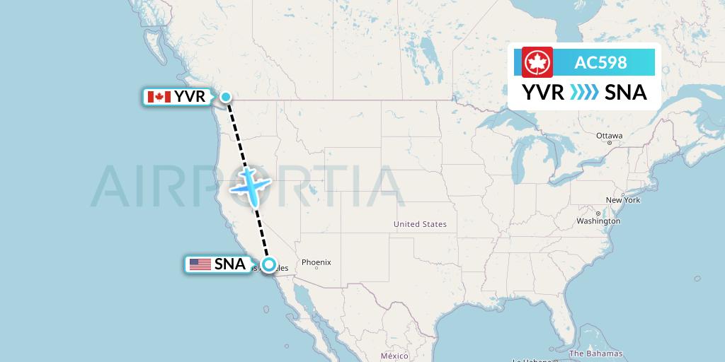 AC598 Air Canada Flight Map: Vancouver to Orange County