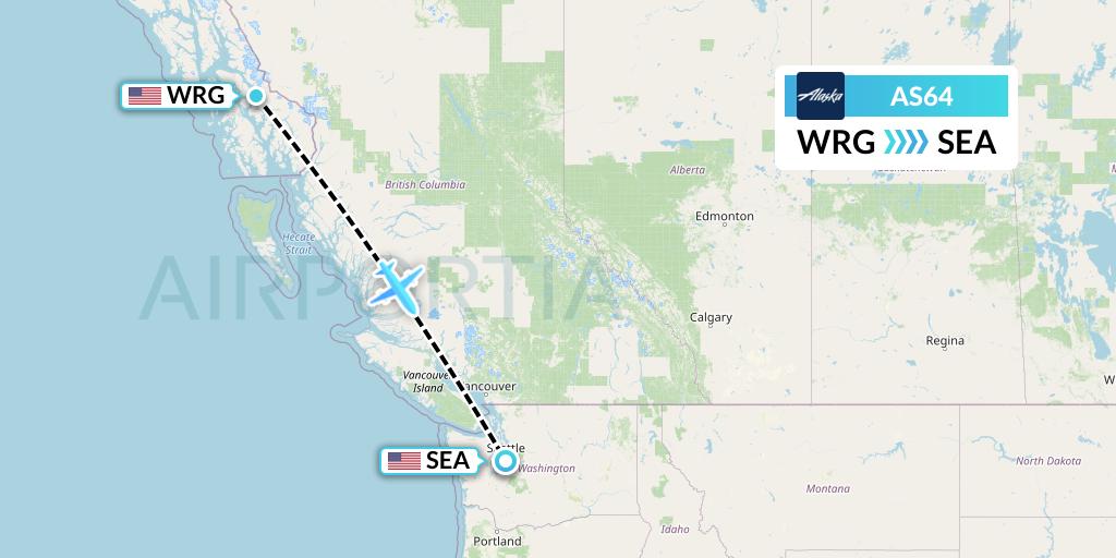 AS64 Alaska Airlines Flight Map: Wrangell to Seattle