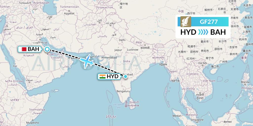 GF277 Gulf Air Flight Map: Hyderabad to Bahrain