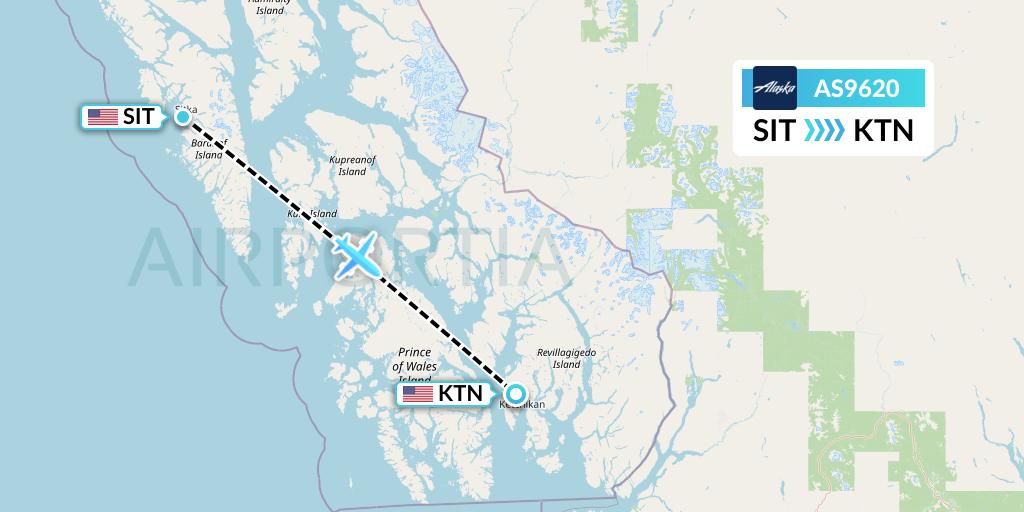AS9620 Alaska Airlines Flight Map: Sitka to Ketchikan