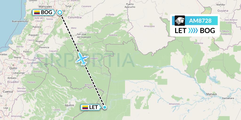 AM8728 Aeromexico Flight Map: Leticia to Bogota