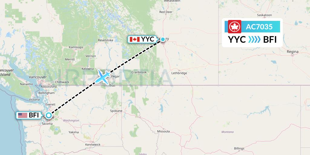 AC7035 Air Canada Flight Map: Calgary to Seattle