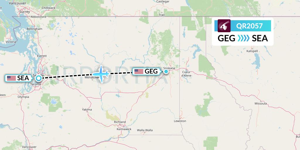 QR2057 Qatar Airways Flight Map: Spokane to Seattle