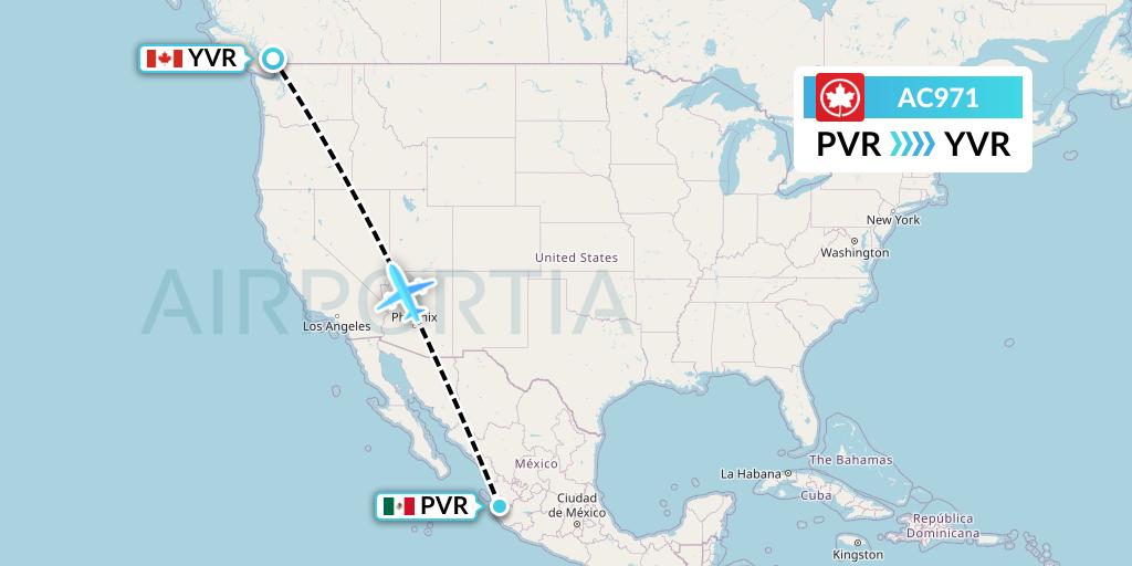 AC971 Air Canada Flight Map: Puerto Vallarta to Vancouver