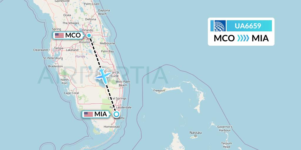 UA6659 United Airlines Flight Map: Orlando to Miami