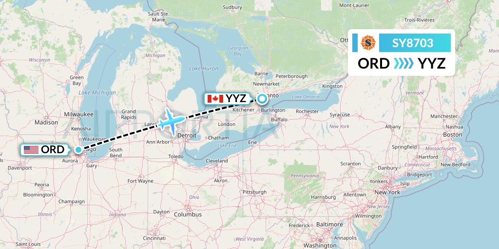 SY8703 Sun Country Airlines Flight Map: Chicago to Toronto