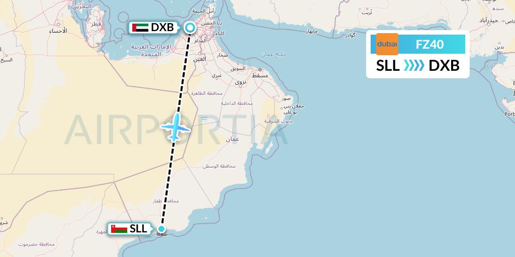 FZ40 FlyDubai Flight Map: Salalah to Dubai