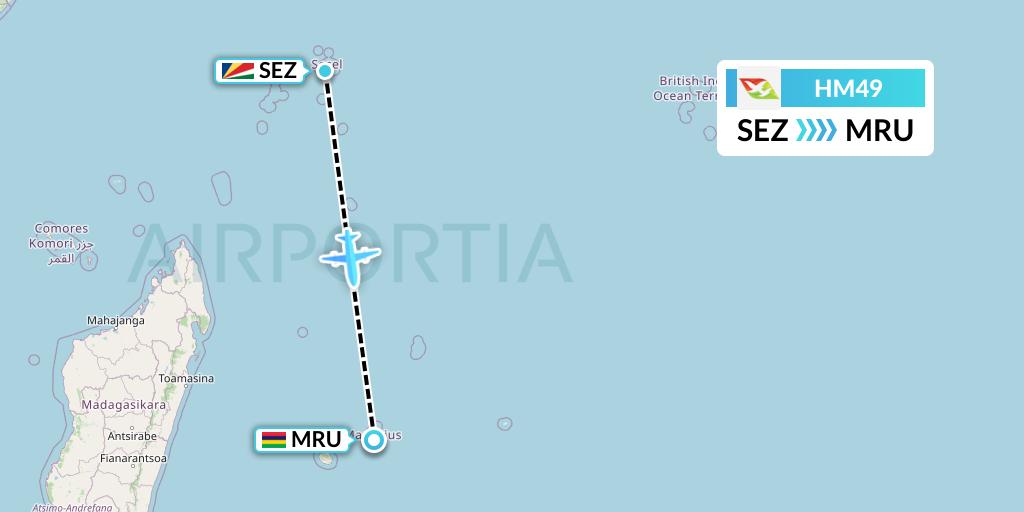 HM49 Air Seychelles Flight Map: Victoria to Port Louis