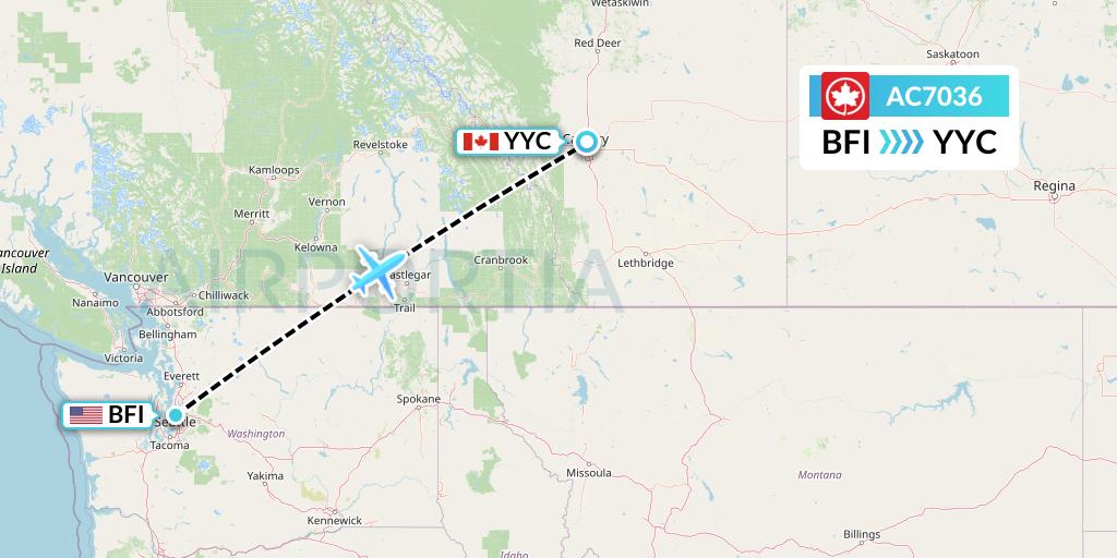 AC7036 Air Canada Flight Map: Seattle to Calgary
