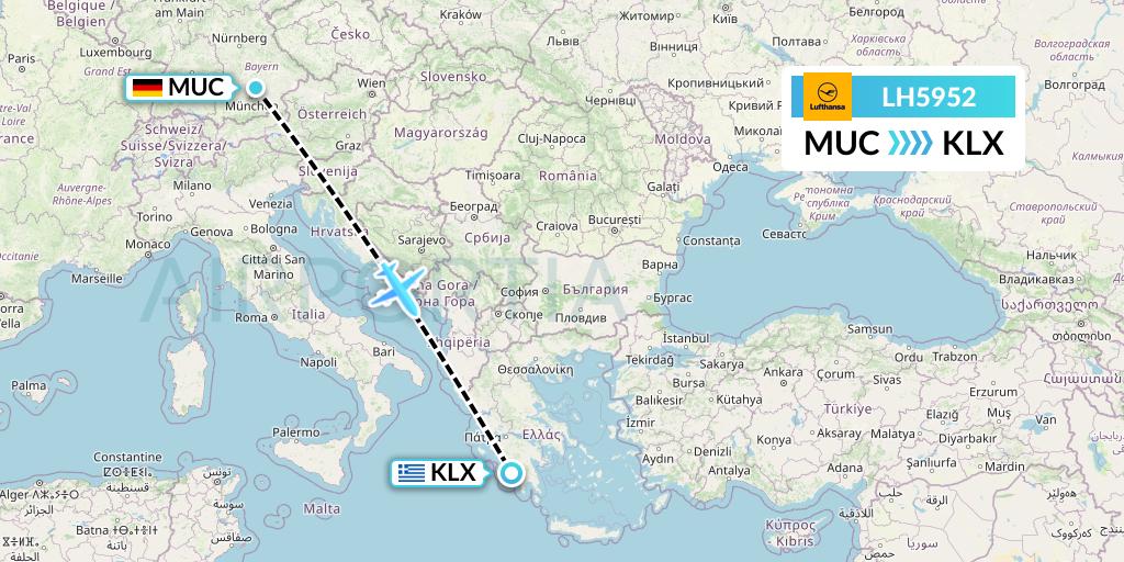 LH5952 Lufthansa Flight Map: Munich to Kalamata