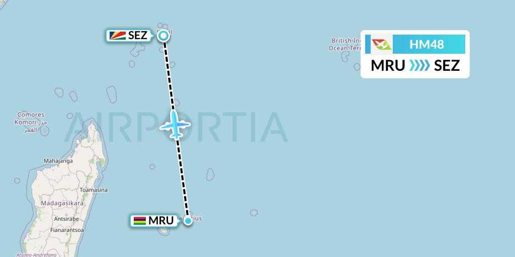 HM48 Air Seychelles Flight Map: Port Louis to Victoria