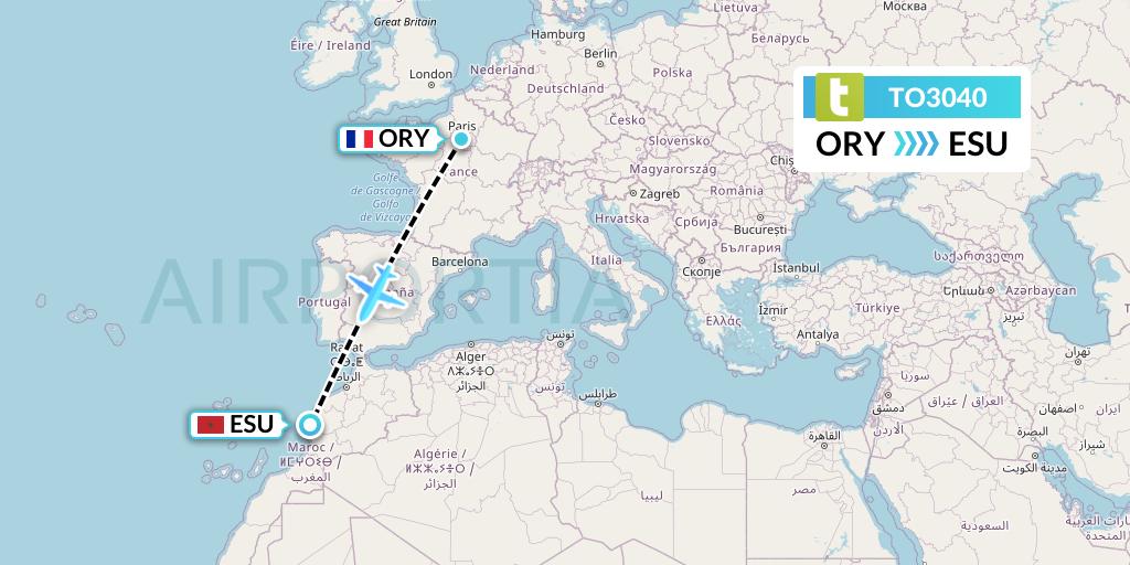TO3040 Transavia France Flight Map: Paris to Essaouira