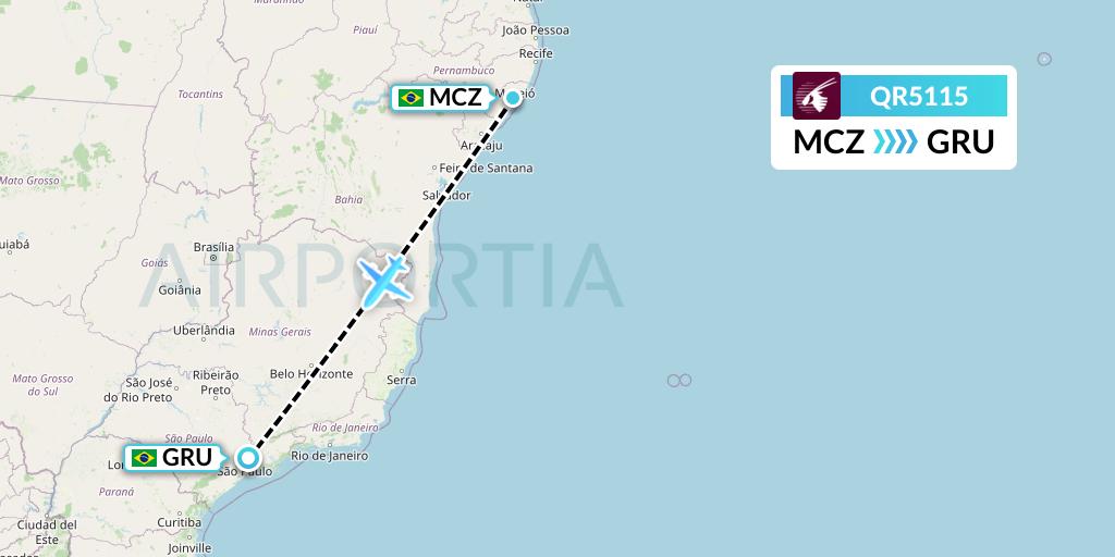 QR5115 Qatar Airways Flight Map: Maceio to Sao Paulo
