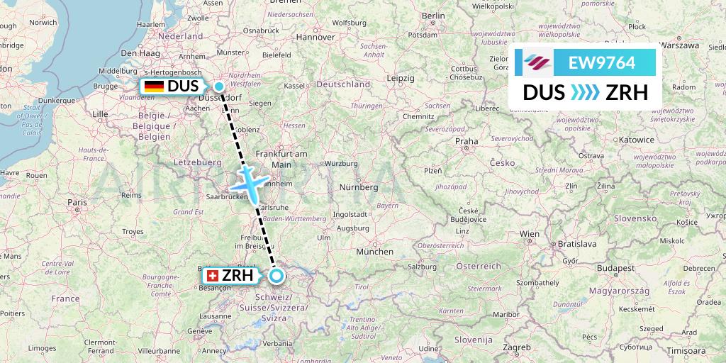 EW9764 Eurowings Flight Map: Dusseldorf to Zurich