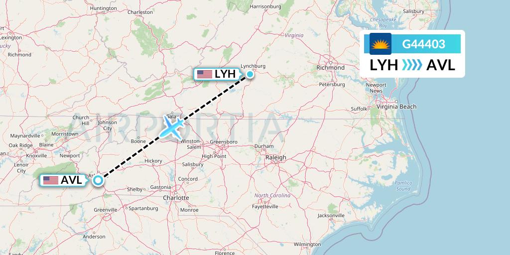 G44403 Allegiant Air Flight Map: Lynchburg to Asheville