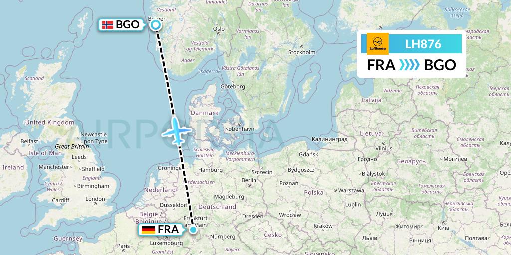 LH876 Lufthansa Flight Map: Frankfurt to Bergen