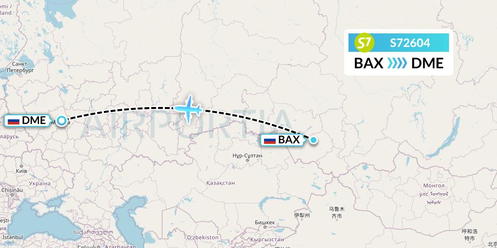 S72604 S7 Airlines Flight Map: Barnaul to Moscow